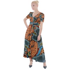 Chinese Phoenix Button Up Short Sleeve Maxi Dress by ExtraAwesomeSauce