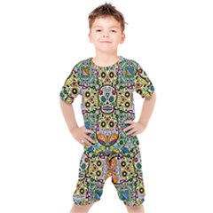 Sugar Skulls Pattern Kids  Tee And Shorts Set by ExtraAwesomeSauce