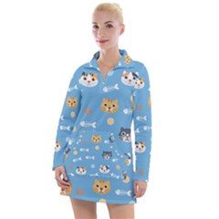 Cute Cat Pattern Women s Long Sleeve Casual Dress by ExtraAwesomeSauce