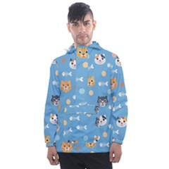 Cute Cat Pattern Men s Front Pocket Pullover Windbreaker by ExtraAwesomeSauce