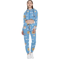 Cute Cat Pattern Cropped Zip Up Lounge Set by ExtraAwesomeSauce