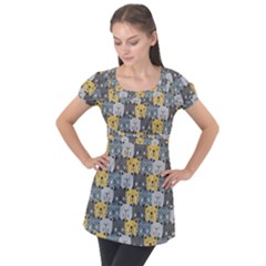 Cute Cat Pattern Puff Sleeve Tunic Top by ExtraAwesomeSauce