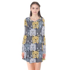 Cute Cat Pattern Long Sleeve V-neck Flare Dress by ExtraGoodSauce