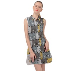 Cute Cat Pattern Sleeveless Shirt Dress by ExtraGoodSauce