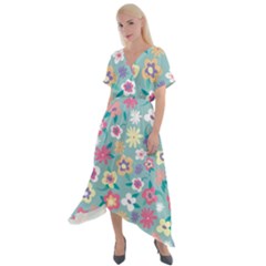 Floral Pattern Cross Front Sharkbite Hem Maxi Dress by ExtraAwesomeSauce