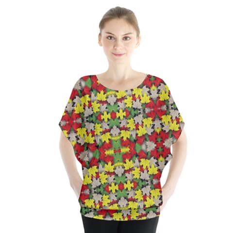 Leaves Pattern Batwing Chiffon Blouse by ExtraAwesomeSauce