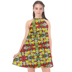 Leaves Pattern Halter Neckline Chiffon Dress  by ExtraAwesomeSauce