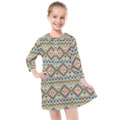 Native American Pattern Kids  Quarter Sleeve Shirt Dress by ExtraAwesomeSauce