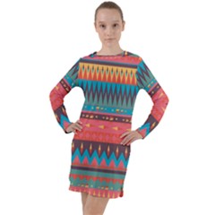 Native American Pattern Long Sleeve Hoodie Dress by ExtraAwesomeSauce