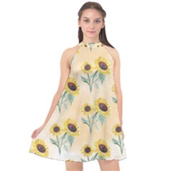 Sunflowers Pattern Halter Neckline Chiffon Dress  by ExtraAwesomeSauce