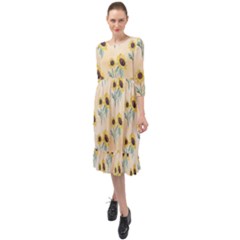 Sunflowers Pattern Ruffle End Midi Chiffon Dress by ExtraAwesomeSauce