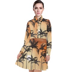 Sunset Palm Trees Beach Summer Long Sleeve Chiffon Shirt Dress by ExtraAwesomeSauce