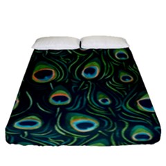 Watercolor Peacock Feather Pattern Fitted Sheet (queen Size) by ExtraAwesomeSauce