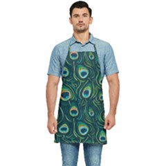 Watercolor Peacock Feather Pattern Kitchen Apron by ExtraAwesomeSauce