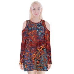 Phoenix In The Rain Abstract Pattern Velvet Long Sleeve Shoulder Cutout Dress by CrypticFragmentsDesign