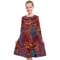 Phoenix Rising Colorful Abstract Art Kids  Midi Sailor Dress by CrypticFragmentsDesign