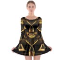 Black and Gold Abstract Line Art Pattern Long Sleeve Skater Dress View1