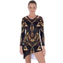 Black and Gold Abstract Line Art Pattern Asymmetric Cut-Out Shift Dress View1