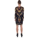 Black and Gold Abstract Line Art Pattern Asymmetric Cut-Out Shift Dress View2