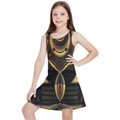 Black And Gold Abstract Line Art Pattern Kids  Lightweight Sleeveless Dress by CrypticFragmentsDesign