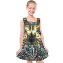 Multicolor Floral Art Copper Patina  Kids  Cross Back Dress by CrypticFragmentsDesign