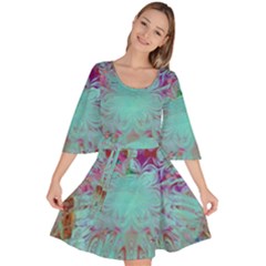 Retro Hippie Abstract Floral Blue Violet Velour Kimono Dress by CrypticFragmentsDesign