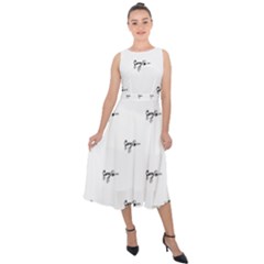 Tribal Style Symbol Drawing Print Pattern Midi Tie-back Chiffon Dress by dflcprintsclothing