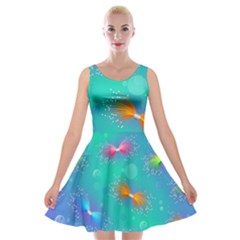 Non Seamless Pattern Blues Bright Velvet Skater Dress by Dutashop