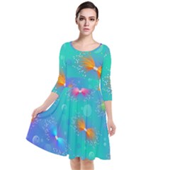 Non Seamless Pattern Blues Bright Quarter Sleeve Waist Band Dress by Dutashop