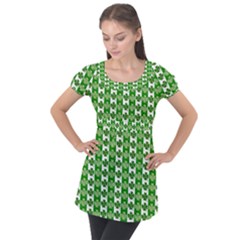 Clover Leaf Shamrock St Patricks Day Puff Sleeve Tunic Top by Dutashop