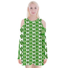 Clover Leaf Shamrock St Patricks Day Velvet Long Sleeve Shoulder Cutout Dress by Dutashop