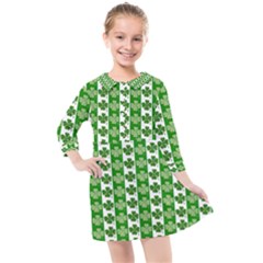 Clover Leaf Shamrock St Patricks Day Kids  Quarter Sleeve Shirt Dress by Dutashop