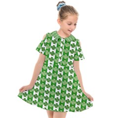 Clover Leaf Shamrock St Patricks Day Kids  Short Sleeve Shirt Dress by Dutashop