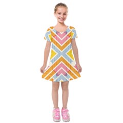 Line Pattern Cross Print Repeat Kids  Short Sleeve Velvet Dress by Dutashop