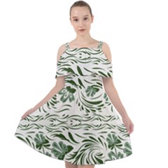 Green Leaves Cut Out Shoulders Chiffon Dress by Eskimos