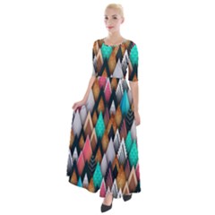 Abstract Triangle Tree Half Sleeves Maxi Dress by Dutashop