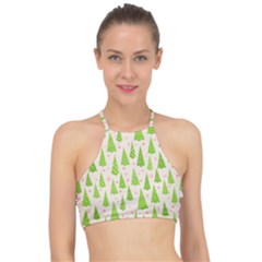 Christmas Green Tree Racer Front Bikini Top by Dutashop