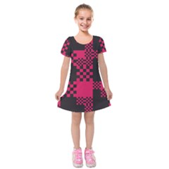 Cube Square Block Shape Kids  Short Sleeve Velvet Dress by Dutashop