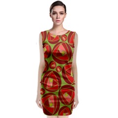 Abstract Rose Garden Red Sleeveless Velvet Midi Dress by Dutashop