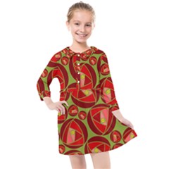 Abstract Rose Garden Red Kids  Quarter Sleeve Shirt Dress by Dutashop