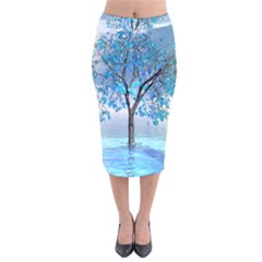 Crystal Blue Tree Velvet Midi Pencil Skirt by icarusismartdesigns