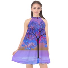 Tree Sunset Halter Neckline Chiffon Dress  by icarusismartdesigns