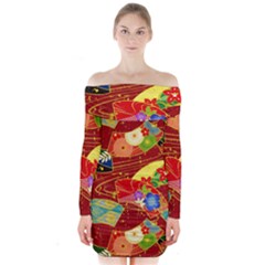 Floral Abstract Long Sleeve Off Shoulder Dress by icarusismartdesigns