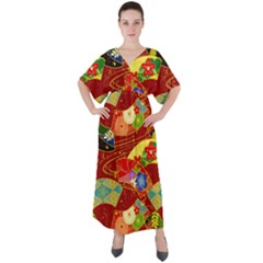 Floral Abstract V-neck Boho Style Maxi Dress by icarusismartdesigns