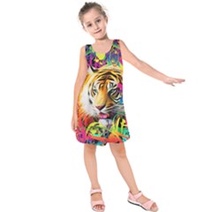 Tiger In The Jungle Kids  Sleeveless Dress by icarusismartdesigns