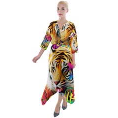 Tiger In The Jungle Quarter Sleeve Wrap Front Maxi Dress by icarusismartdesigns