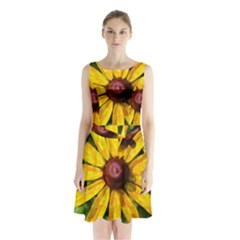 Sunflower Painting Sleeveless Waist Tie Chiffon Dress by ExtraAwesomeSauce