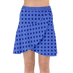 Basket Weave Basket Pattern Blue Wrap Front Skirt by Dutashop