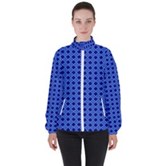 Basket Weave Basket Pattern Blue Women s High Neck Windbreaker by Dutashop