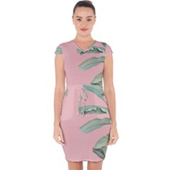 Banana Leaf On Pink Capsleeve Drawstring Dress  by goljakoff